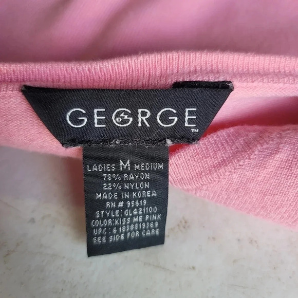 George Cardigan Sweater Ladies M 8/10 Pink Rayon Nylon Buttons 3/4 Sleeve Pocket - Picture 7 of 9